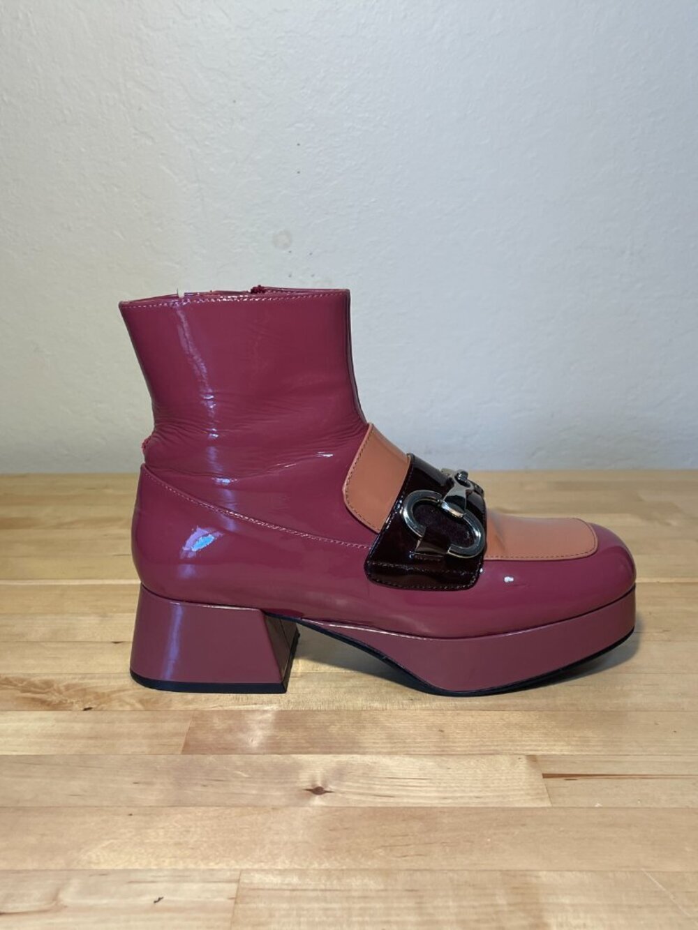 Jeffrey Campbell Prepster Leather Platform Bit Booties Colorblock Loafer Heel